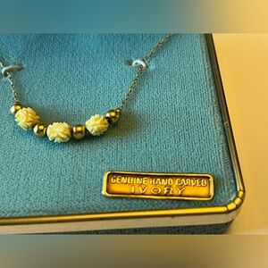 Vintage 1970’s Hard Carved Ivory & 12K GF Necklace in Original Jewelry Case